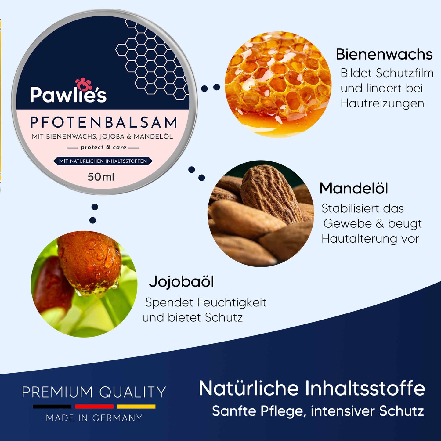 Natürliches Pfoten Balsam für Hunde | Natürliche Pflege für trockene Pfoten 50 ml