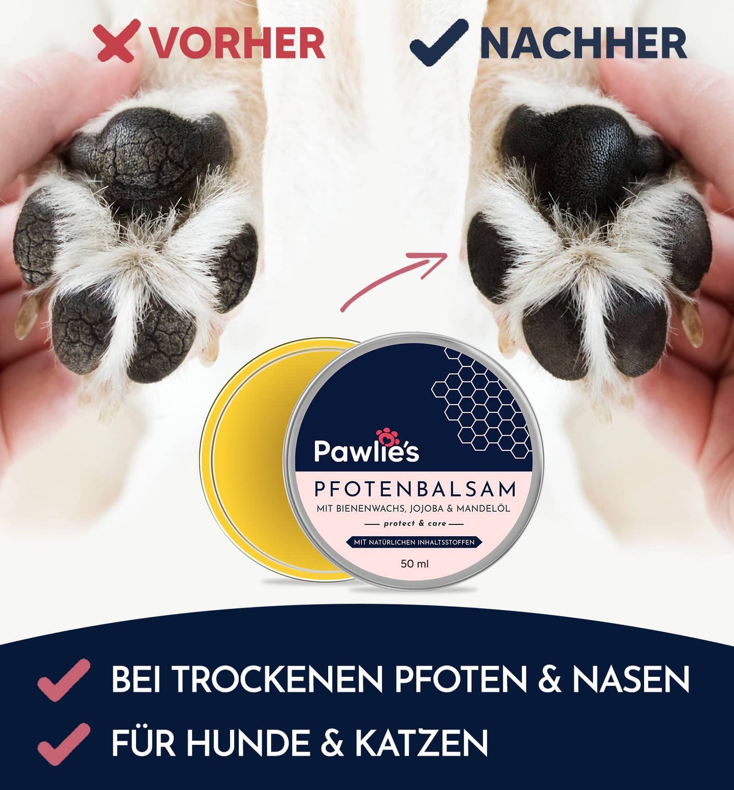 Natürliches Pfoten Balsam für Hunde | Natürliche Pflege für trockene Pfoten 50 ml