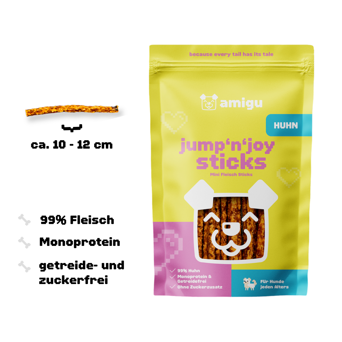 amigu Kausticks Hundesnack aus 99% Huhn, Getreidefrei & Ohne Zuckerzusatz 100g