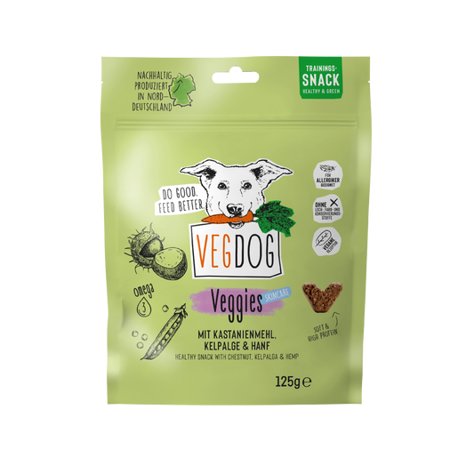 VEGDOG VEGGIES Skincare – Pflanzliche Snacks für gesunde Haut und glänzendes Fell Inhalt 125g