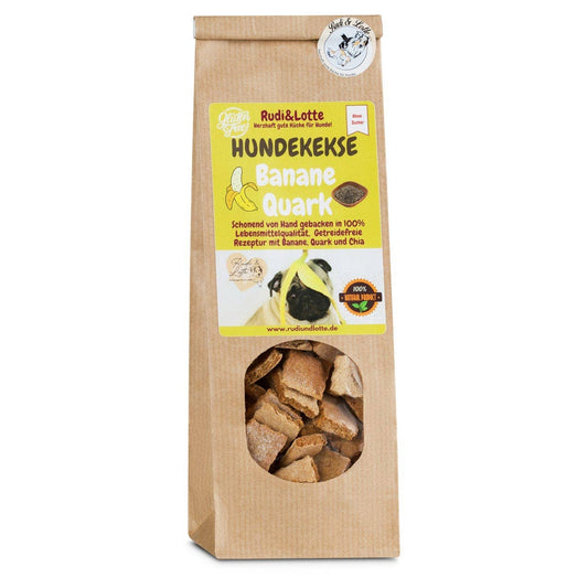 Rudi&Lotte Leckere Hundekekse Banane und Quark – Getreidefrei und Handgebacken 100g