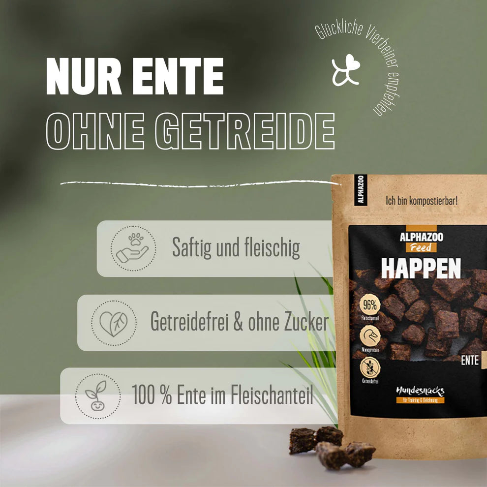 ALPHAZOO Gesunde getreidefreie Hundeleckerlis aus reinem Enntenfleisch. Perfekt als Belohnung!