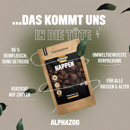 ALPHAZOO Gesunde getreidefreie Hundeleckerlis aus reinem Enntenfleisch. Perfekt als Belohnung!